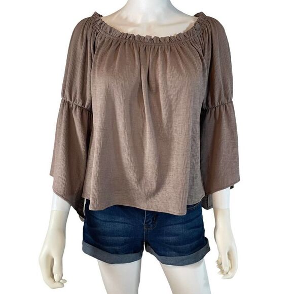 Wanderlux Bohemian Flowy 3/4 Sleeve Blouse Brown - Picture 8 of 8